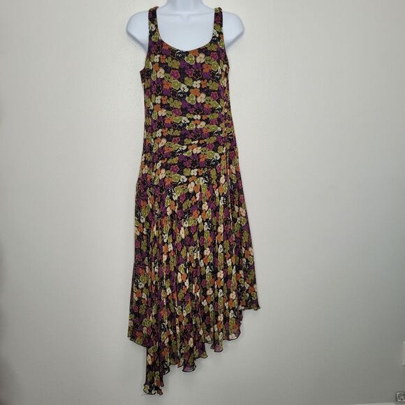 Vintage y2k grunge quirky floral Whimsy silk asymmetrical hem dress size 6 - Picture 1 of 6